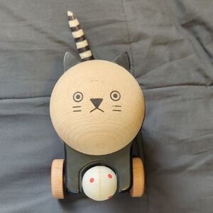 Wooden Cat Pull Toy - Black and Natural